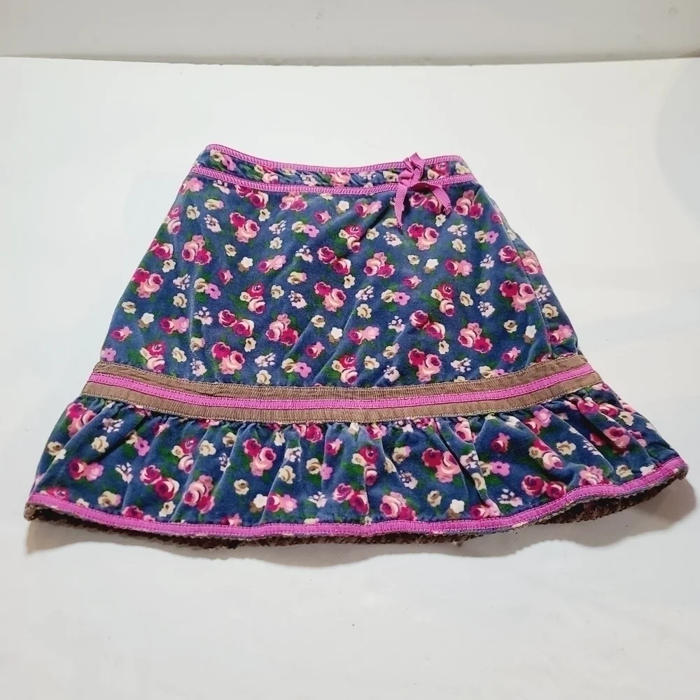 Genuine Kids from Oshkosh Blue Pink Flower Velour Skirt size 5